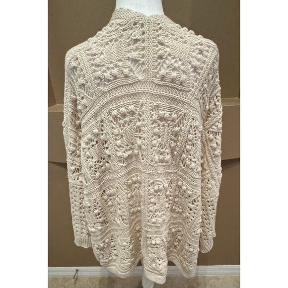 Lucky Brand Open Knit Crochet Cardigan Sweater women's Medium Cream Size XL - Picture 3 of 7